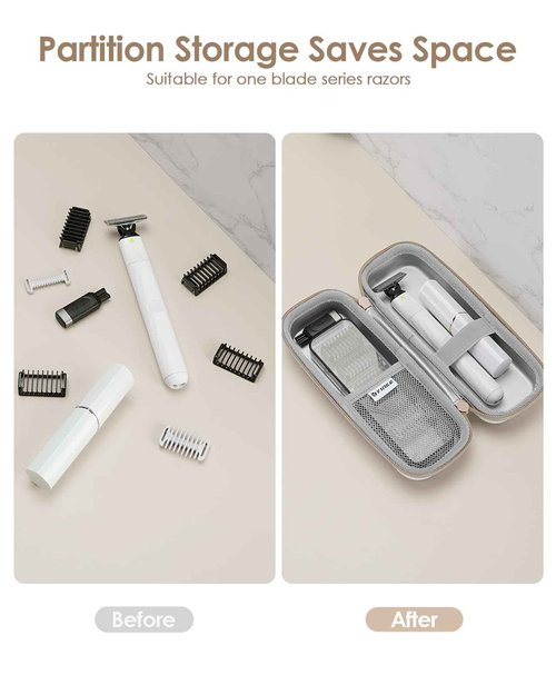 Yinke Travel Shaver Case with Attachments Storage Box for Hybrid Electric Trimmer, Waterproof Hard Carrying Case Portable Storage Bag for O Blade, Beige