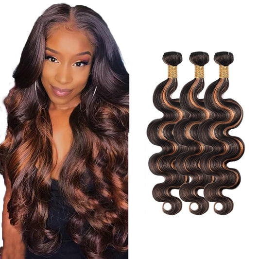 Ombre Human Hair Bundles Light Brown Body Wave Human Hair Bundles P1B/30 Body Wave Bundles Brazilian Unprocessed Virgin Hair 3 Bundles 8 10 12 Inch Highlight Body Wave Bundles