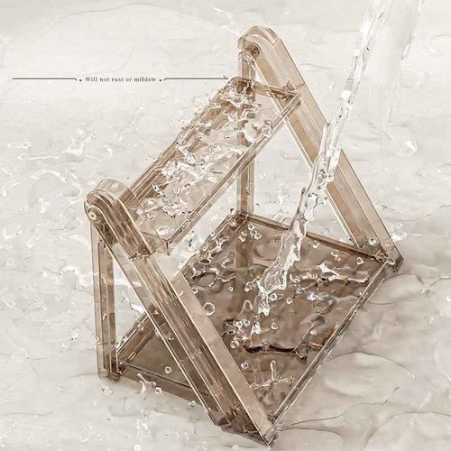 FYBREEK Tea Brown Foldable Perfume Organizer,Makeup Organizer,Clear Acrylic Double Layer Display Stand, Waterproof Cosmetic Storage Rack for Bathroom Vanity Countertop (1PC)