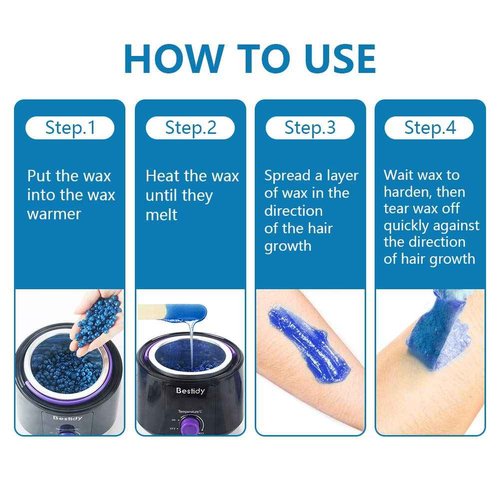 Bestidy Hard Wax Beads for Hair Removal - 1000g Waxing Beans for All Body and Bikini Areas (Blue)
