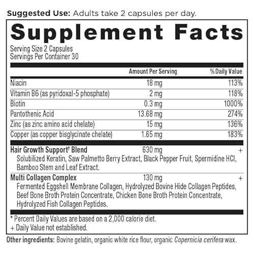 Ancient Nutrition Hair Growth + Collagen Supplement, Hydrolyzed Collagen Peptides, Clinically Studied Superfoods for Hair Growth Support, Thicker, Fuller Hair and Radiant Skin, 60 Count