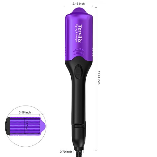 Terviiix Crimper Hair Iron with 4 Interchangeable Plates, Keratin & Argan Oil Infused Hair Crimper for Women, Volumizing Crimping Iron for Thin Fine Hair, 5 Heat Settings & 60 Mins Auto Off, Purple