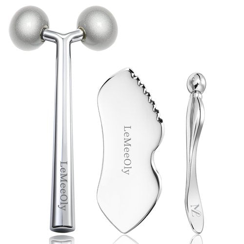 LeMeeOly 2Pcs Gua Sha Facial Tools Stainless Steel, Detailer GuaSha Set for Face Neck, Natural Skin Care Metal Gua Sha Lymphatic Drainage Face Massage Tool, Gift for Women (Detail Guasha Set)