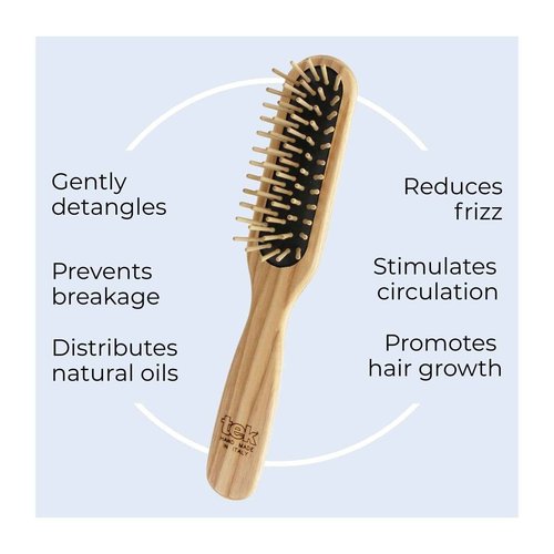 TEK – Rectangular Wooden Hair Brush with Short Rounded Teeth in Natural Ash Wood, Handmade in Italy – Ideal for Styling, Detangling, and Daily Care of Short, Fine, or Delicate Hair – 22 x 4 cm