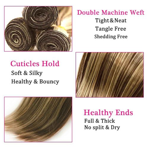 Blonde Bundles Human Hair Straight Bundles 18 20 22 Inch Unprocessed Brazilian Virgin Remy Hair 3 Bundle P4/613 Highlight Blonde Straight Human Hair Extensions 50 Gram Per Bundle