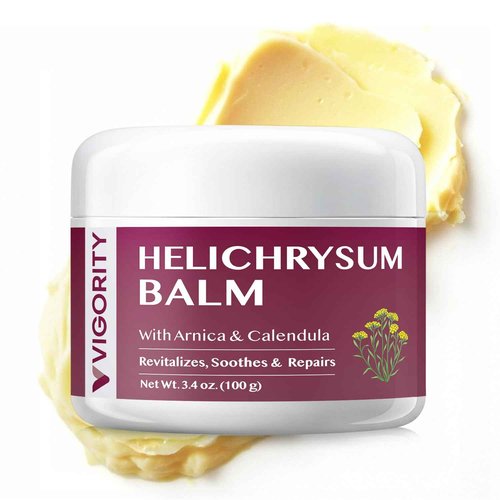Vigority Helichrysum Balm Soothes & Repairs: Restorative Cream with Arnica & Calendula for Thin, Fragile, Bruised & Aging Skin – Moisturizes & Revitalizes Face & Body – Whipped Texture – 3.4 oz