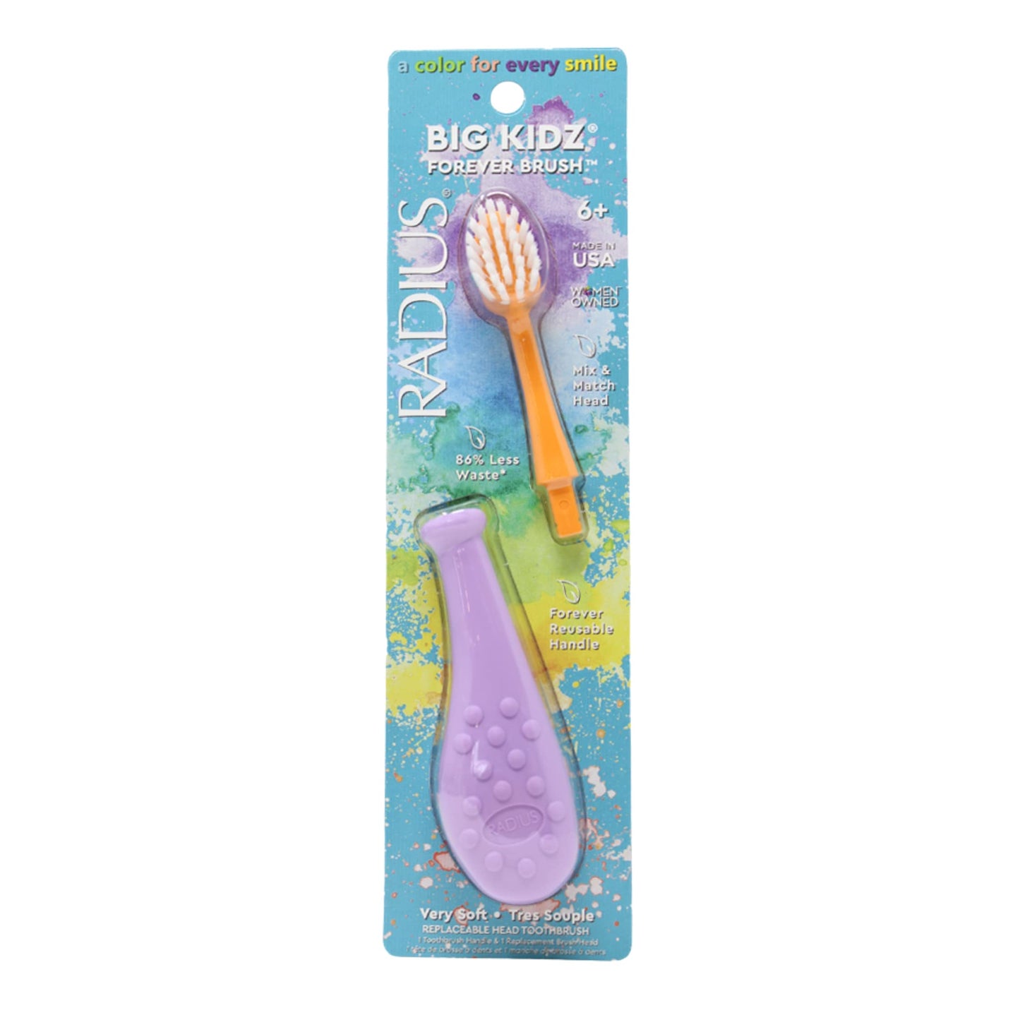 RADIUS Big Kidz Forever Brush with Replaceable Head Toothbrush for Children, 6 Years and Up, BPA Free ADA Accepted for Growing Teeth and Gums - Right and Left Handed, Extra Soft