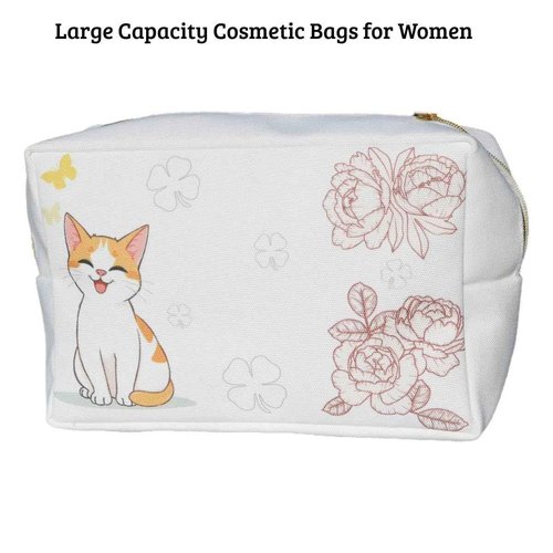 YOOFUN Makeup Bags for Purse Zipper Cat Cosmetic Pouch Large Travel Canvas Make Up Organizer Tool Pouch for Women,Girls,Men