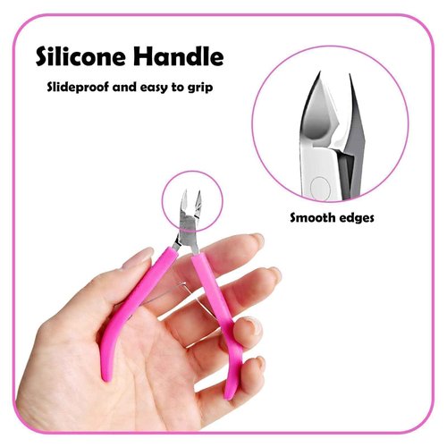 Criyar Fine Edge Cuticle Trimmer & Nippers, Scissor, Nail Clippers Silicone Handle Carbon Steel Nail Tools for Precise Removal, Durable Washable Cuticle Cutter & Remover (Rose-Color 1PC)