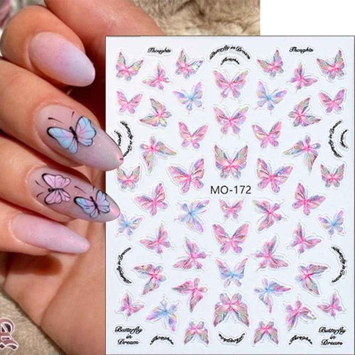5D Aurora Butterfly Nail Stickers for Women Cartoon Butterfly Stickers for Nails Design 5D Embossed Rose Flower Butterfly Nail Decals for Nail Art Supplies Manicure Decor Sticker Nails Accessories