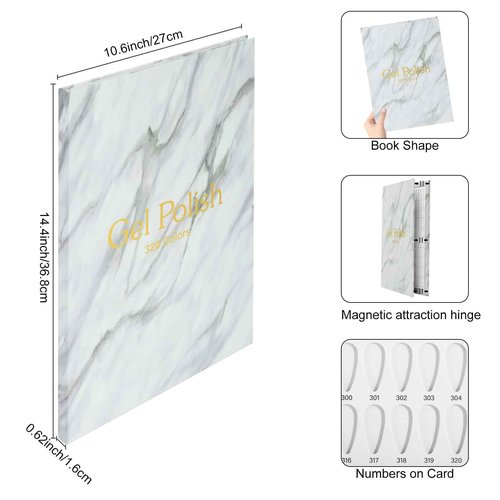 C12rtive 320 Nail Colors Book,Professional Nail Polish Chart Book with 360 Practice Tips & 1-400 Number Labels, Pre-Numbered Slots,Perfect for Salons and Home Use(Marble)