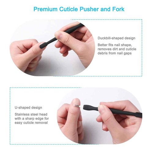 Pingispower Cuticle Pusher Tool, 2PCS Professional Nail Cuticle Remover Trimmer Cutter Fork Kit, Premium Stainless Steel Durable Manicure Kit for Women, Fingernails and Toenails