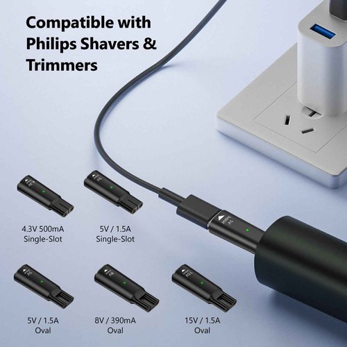 4.3V 5V 8V 15V Type-C Type-C Shaver Adapter Charging Converter, Suitable for Philips Norelco 7700/7500/7400 3500/5300 Series, OneBlade QP6520 QP6530 QP6510， Equipped with a Charging Data Cable (15V)