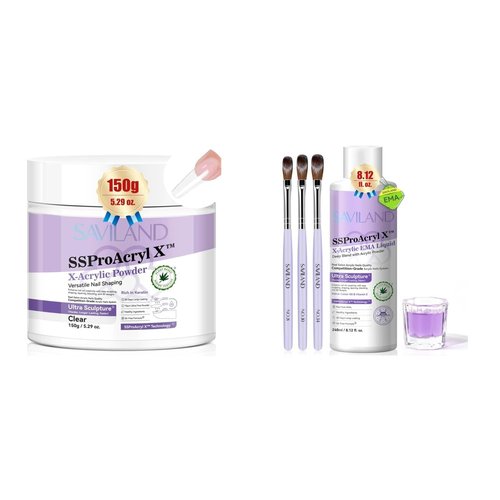 SAVILAND EMA Monomer Acrylic Nail Liquid with 5.29oz Ultra-Smooth Clear Acrylic Powder
