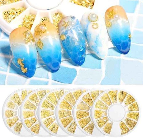 COOSLIM Gold Star Moon Nail Charms 2 Box Nails Art Studs 3D Metallic Star Moon Nails Studs Rhinestones Star Nail Jewelry Decoration Supplies Kit for Women Girls Acrylic DIY Nail Art Accessories D