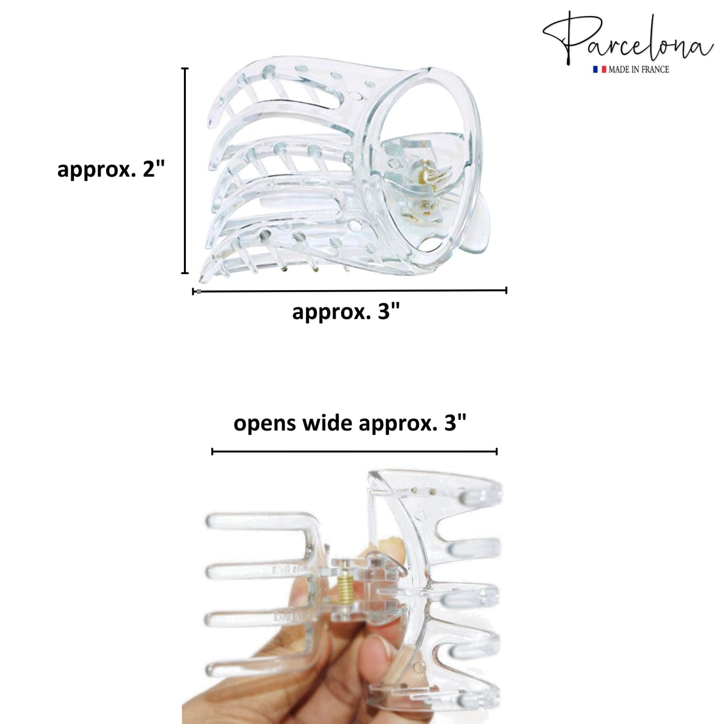 Parcelona French Curvy Oval Paw Clear 3” Cellulose Acetate Side Slide In Scoop Jaw Hair Claw Clip Clutcher for Women and Girls (Clear)