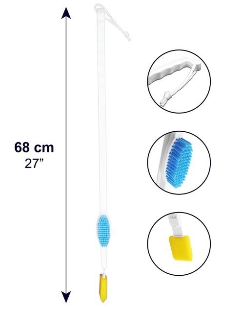 KMINA - Long Handled Foot Brush and Toe Cleaner for Disabled, Seniors, Long Reach Foot Scrubber (Includes Spare Parts)