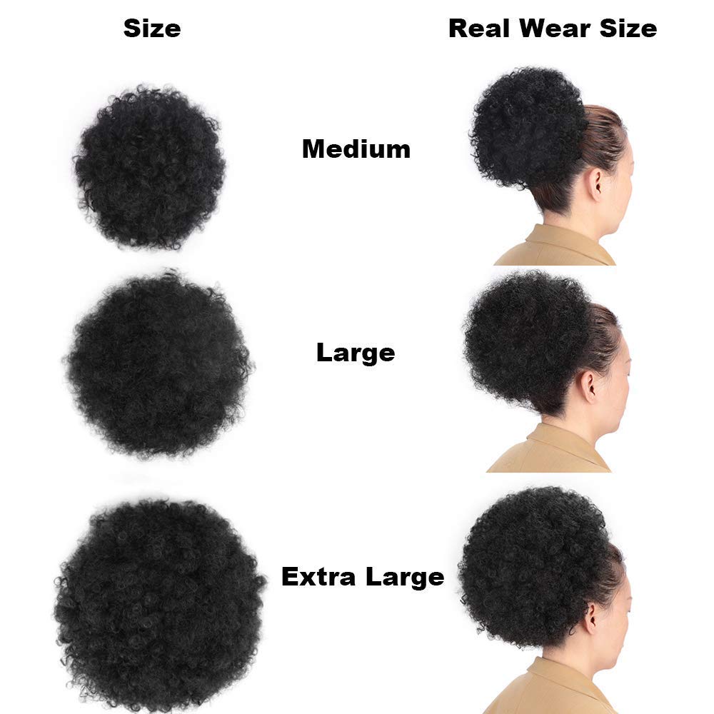 AISI QUEENS Afro Puff Drawstring Ponytail for Women, Black Afro Kinky Curly Hair Bun Synthetic Hairpieces Clip in Hair Extensions for Black Women(Extra Large,1B#)