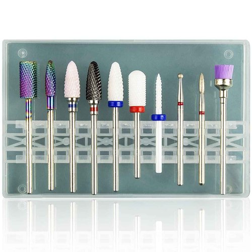 Nail Drill Bits Set for Acrylic Nails 3/32 Universal Ceramic Tungsten Carbide Diamond Nail Bits for Gel Polish Removing Cuticle Professional Nail Art Accessories for Efile Drill Machine (S10-A)