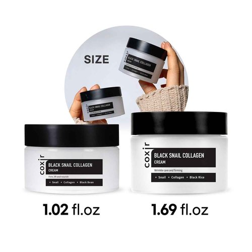 coxir BLACK SNAIL COLLAGEN CREAM l Snail Mucin, Collagen, Black Rice, Peptide l Moisturizing, Firming, Skin Barrier l Korean Skin Care, Moisturizer [50ml/1.69 fl.oz] (Pack of 2)