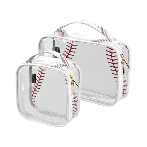 ALAZA Baseball Red Lace 2 Pcs Storage Bags Zippered Organizers Cosmetics Travel Case Toiletry Bag Transparent Tote Bags