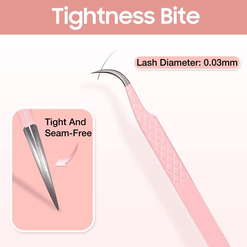 Fiber Tip Lash Tweezers for Eyelash Extensions, Professional Stainless Steel Lash Extension Tweezers for Volume Fan, Precision Supplies Work Best Tool（Curved）