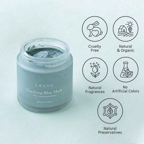 URANG Clarifying Blue Face Mask 3.55 oz | Wash-Off, Clarifying & Exfoliating Blue Clay Face Mask With Jojoba Beads | Reduce Acne, Blackheads & Tighten Pores | Safe For All Skin Types Dry & Sensitive