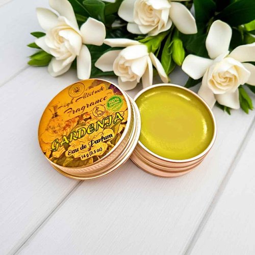 GARDENIA Perfume - Eau de Parfum - Solid Balm - Natural Essential Oils Aromatherapy Fragrance- (Gardenia Grandiflora, Frangipani, Jasmine, Lily, Champaca) Travel, Party Gifts-0.5oz