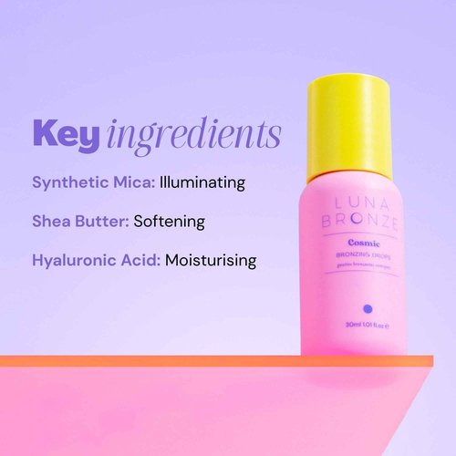 Luna Bronze Cosmic Bronzing Drops | Lightweight, Hydrating & Washable Liquid Bronze Drops | Non-Greasy Formula Enriched with Sodium Hyaluronate & Shea Butter | Responsible Mica (30ml/1.01 fl. oz)