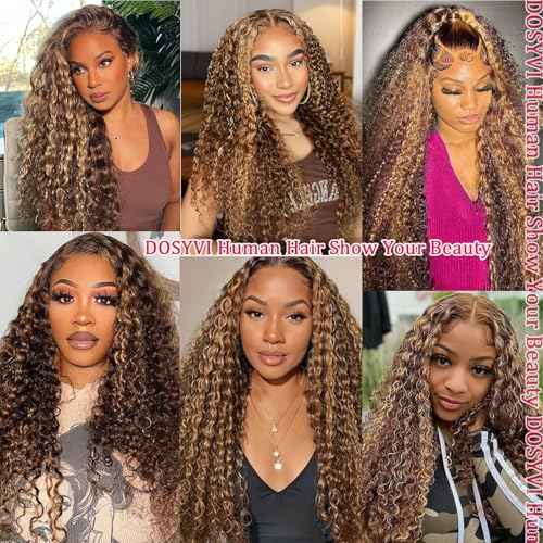 Ombre Lace Front Wig Human Hair 180% Density 4/27 Honey Blonde 13x6 Deep Wave Lace Front Wigs Wet and Wavy Curly Glueless Wigs Human Hair Pre Plucked with Baby Hair (Highlight, 26 Inch)