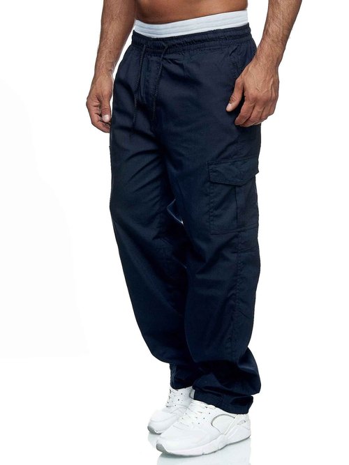 WZIKAI Mens Cargo Pants Relaxed Fit Drawstring Joggers Sweatpants for Men Workout Casual Long Trousers Navy XXXL