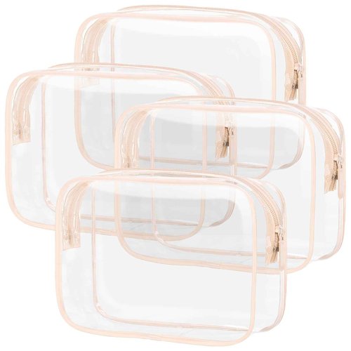 PACKISM TSA Approved Toiletry Bag - 4 Pack Upgrade Color-Edged Clear Makeup Bag, Clear Toiletry Bag For Traveling Fits Various Storage Needs, Pink