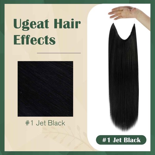 Ugeat Black Wire Hair Extensions Real Human Hair Jet Black Invisible Wire Hair Extensions 12 Inch Short with Adjustable Transparent Headband Hair Piece Remy Softness No Damage 70g