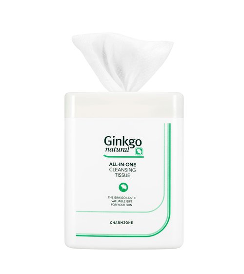 CHARMZONE Ginkgo Natural Cleansing Tissue, All-in-One Makeup Remover & Moisturizing Face Wipes, Gentle Botanical Formula, Mineral-Oil-Free, For All Skin Types, Flip-Top Container, 110 Sheets