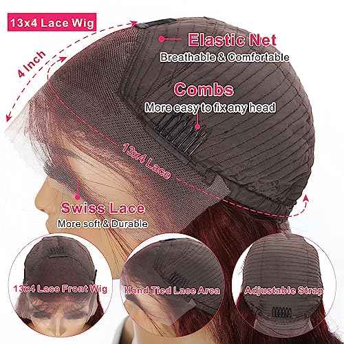 Reddish Brown Deep Wave Lace Front Wigs Human Hair 33b Colored 13x4 HD Lace Frontal Wig for Women 180% Density Auburn Glueless Curly Wig Pre Plucked 20 Inch