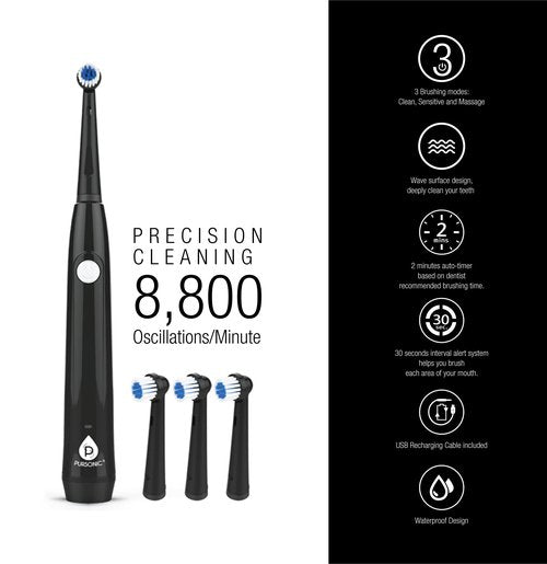 Rotating Electric Toothbrush for Adults with 3 Brush Heads - Toothbrush Electric with 3 Cleaning Modes - USB Rechargeable Toothbrush with 2 Minute Smart Timer (Black)