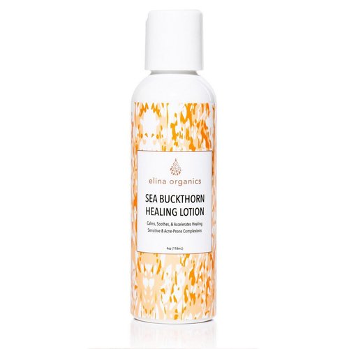 Elina Organics Sea Buckthorn Healing Lotion, 4oz – Soothing Moisturizer with MSM, Black Willow Bark & Zinc Oxide – Organic, Vegan – Repairs Acne, Redness & Skin Irritation