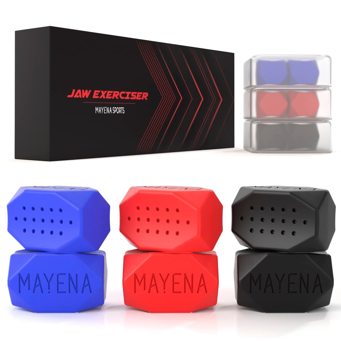 Mayena Jaw Exerciser for Men & Women | Advanced Level Black Pair (50lbs) | Silicone Jawline Exerciser | Jaw Trainer & Jawline Shaper for Advanced Users w/Strong Jaws | Slims, Tones & Defines the Face