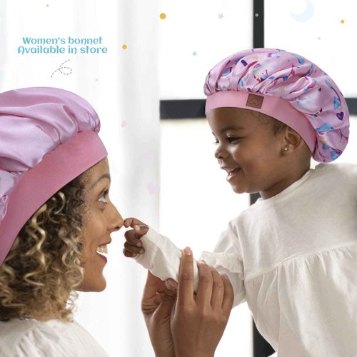Hat Hut Kids Satin Bonnet Sleep Cap for Curly Hair Adjustable Silk Hair Cap for Baby Sleeping Hair Bonnet for Toddler Child (Unicorn 2)