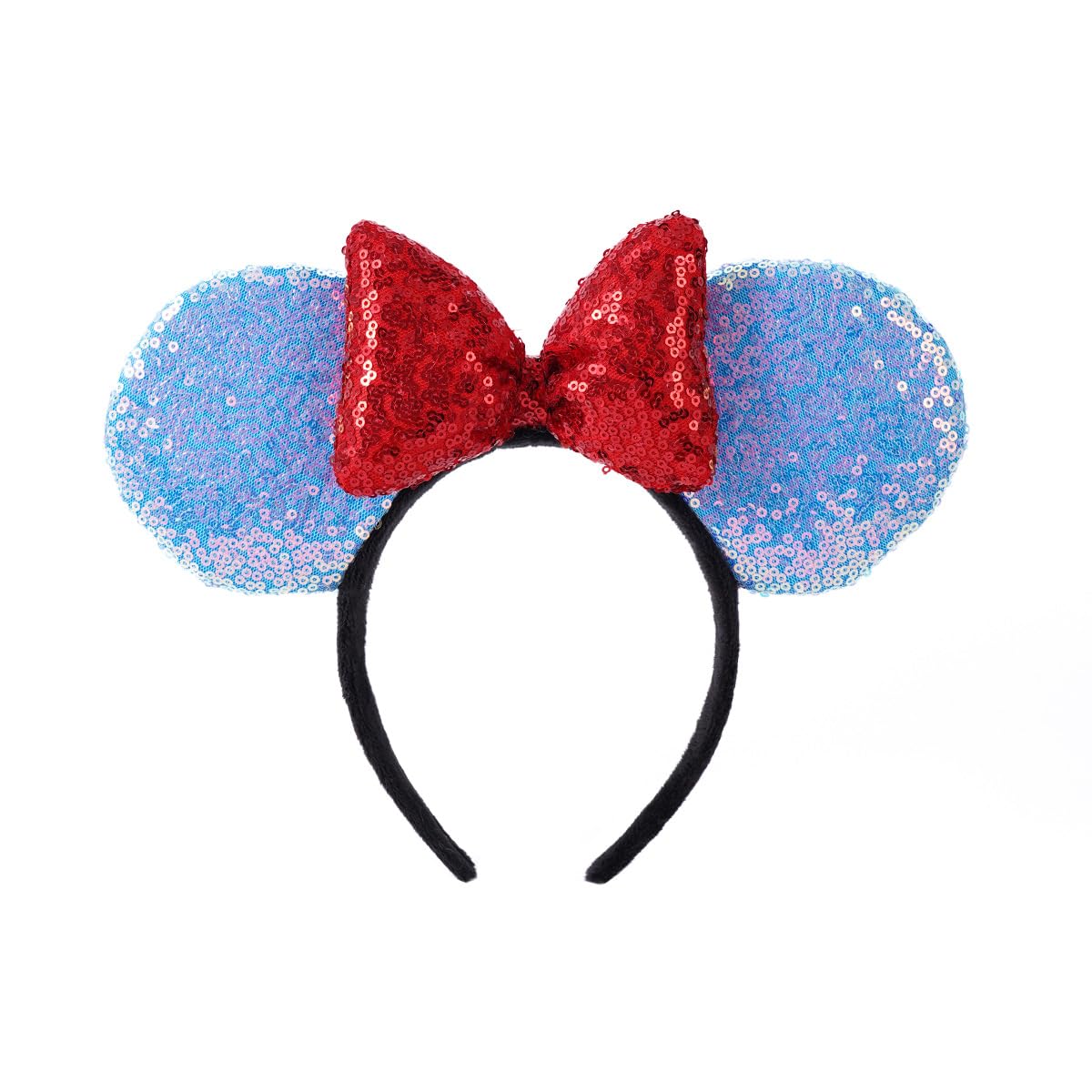 YOVECATHOU Mouse Deluxe Ear Bow Headbands Sequins Hairbands Women Hair Accessories For Cosplay Costume Party (Blue Green Red)