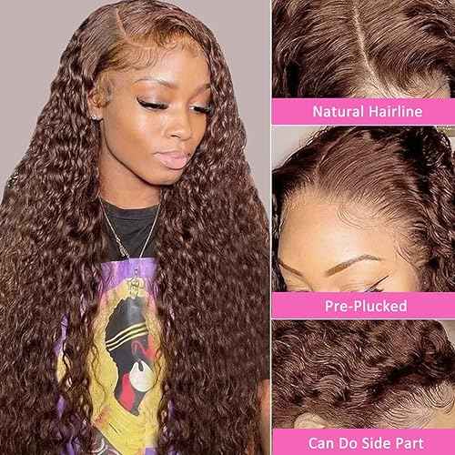 Odir Water Wave 5x5 Lace Closure Glueless Wigs Human Hair 26 Inch Reddish Brown 180% Density Brazilian Hair Wet and Wavy HD Lace Closure Wigs Curly Lace Front Wigs Pre Plucked with Baby Hair
