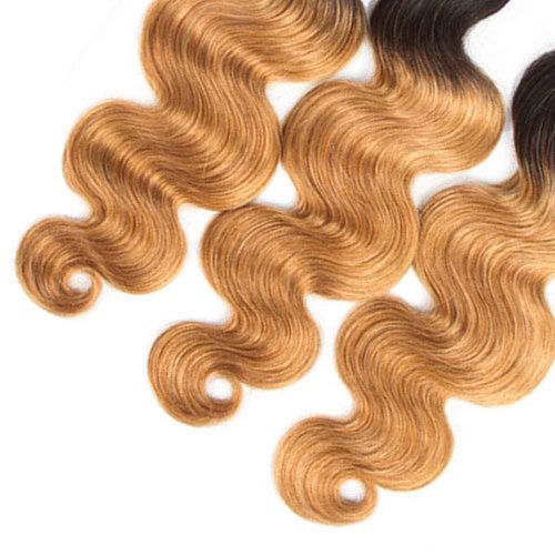 1B27 Ombre Body Wave Bundle Blonde Human Hair 3 Bundles 100% Unprocessed Virgin Hair Brazilian Double Weft Extensions Blonde Color 10 12 14 Inch For Women
