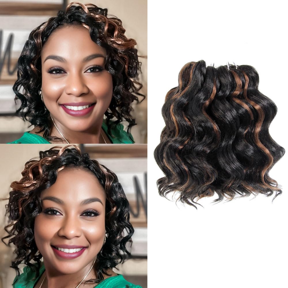 Niseyo NU Ocean Wave Crochet Hair 6 Inch 8 Packs Soft Deep Twist Crochet Braids Synthetic Wavy Braiding Hair Extensions P1B/30(Mix Black/Dark Brown)