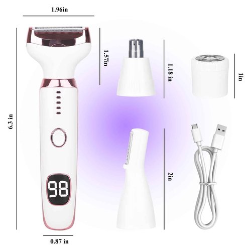 Beanify Electric Razor for Women Men,4 in 1 LED Display Ladies Wet & Dry Body Razors and Facial Hair Remover, Rechargeable Painless Hair Removal Kit for Nose Face Body Leg Bikini Arm Hair