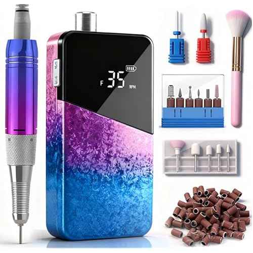 Professional Nail Drill, Lumcrissy 35000RPM Professional Nail File Machine, Rechargeable Efile for Acrylic Gel Nails with Ceramic Drill Bits Set& Sanding Bands for Manicure Salon Home Use