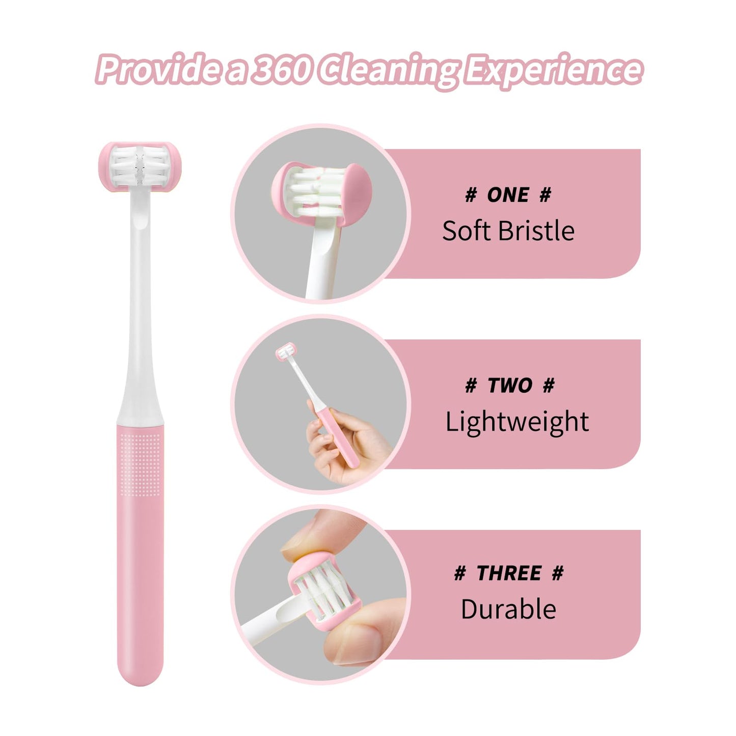 TEKINGMU 3 Sided Toddler Toothbrush, Soft Bristles Kids Toothbrush, Autism Sensory Toothbrush, 3 Sided Toothbrush Kids Silicone Elastic Brush Heads Gentle Clean Each Tooth