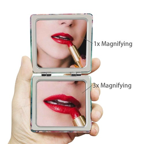 PDOZV Pocket Mirror for Women, 2 Pcs Square 2.8” PU Style Double Sided 1X/3X Mirror for Purse Travel Compact Mirror (MA01OP03)