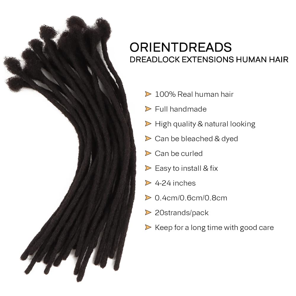 Orientfashion Loc Extensions Human Hair,100% Human Hair Dreadlocks Full Handmade,Permanent Loc extension For Women/Men (10inch 0.4cm-20locs, Natural black)