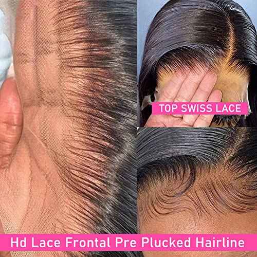 Metamuclia Hair Lace Front Wigs Human Hair Pre Plucked 13x4 HD Transparent Straight Lace Front Wig Human Hair Wigs with Baby Hair Bleached Knots 180% Density Frontal Wigs for Women Glueless 18 Inch