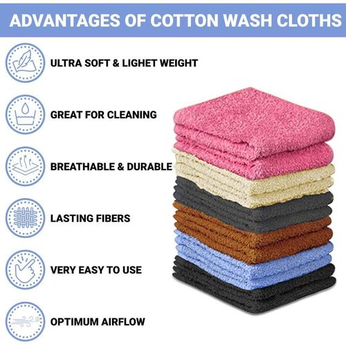 QUBA LINEN 100% Cotton Washcloth Set 24 Packs – Soft, Absorbent Face Towels for Bathroom & Gym Use – Reusable, Durable & Machine Washable Wash Cloths - Multi-Color, 12x12 Inches